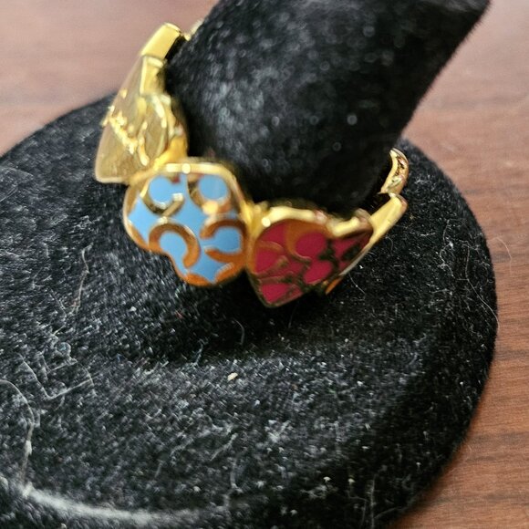 Coach Poppy Enamel Multi Colored Heart Signature Ring Size 7 - Picture 4 of 5